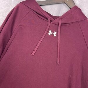 Under Armour Hoodie Mens 2XL‎ Maroon Excellent Rival Fleece Pullover Logo Raglan